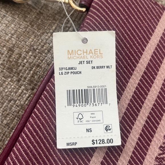 Michael Michael Kors NWT Jet Set Signature Jacquard Large Zip Pouch - Dark Berry - Picture 7 of 7